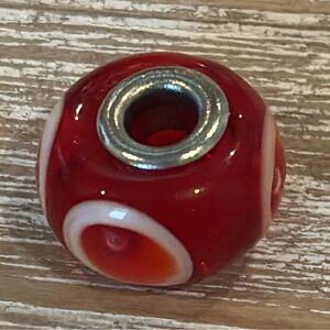 TROLLBEADS murano glass bead sterling silver core red/orange white ‘eyes’